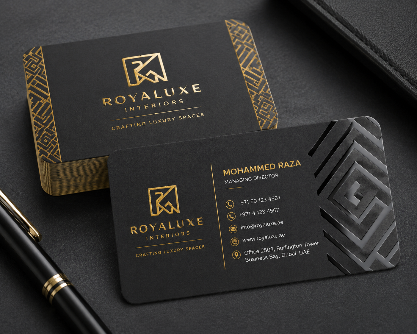 round corner Gold Foil Business Cards UAE