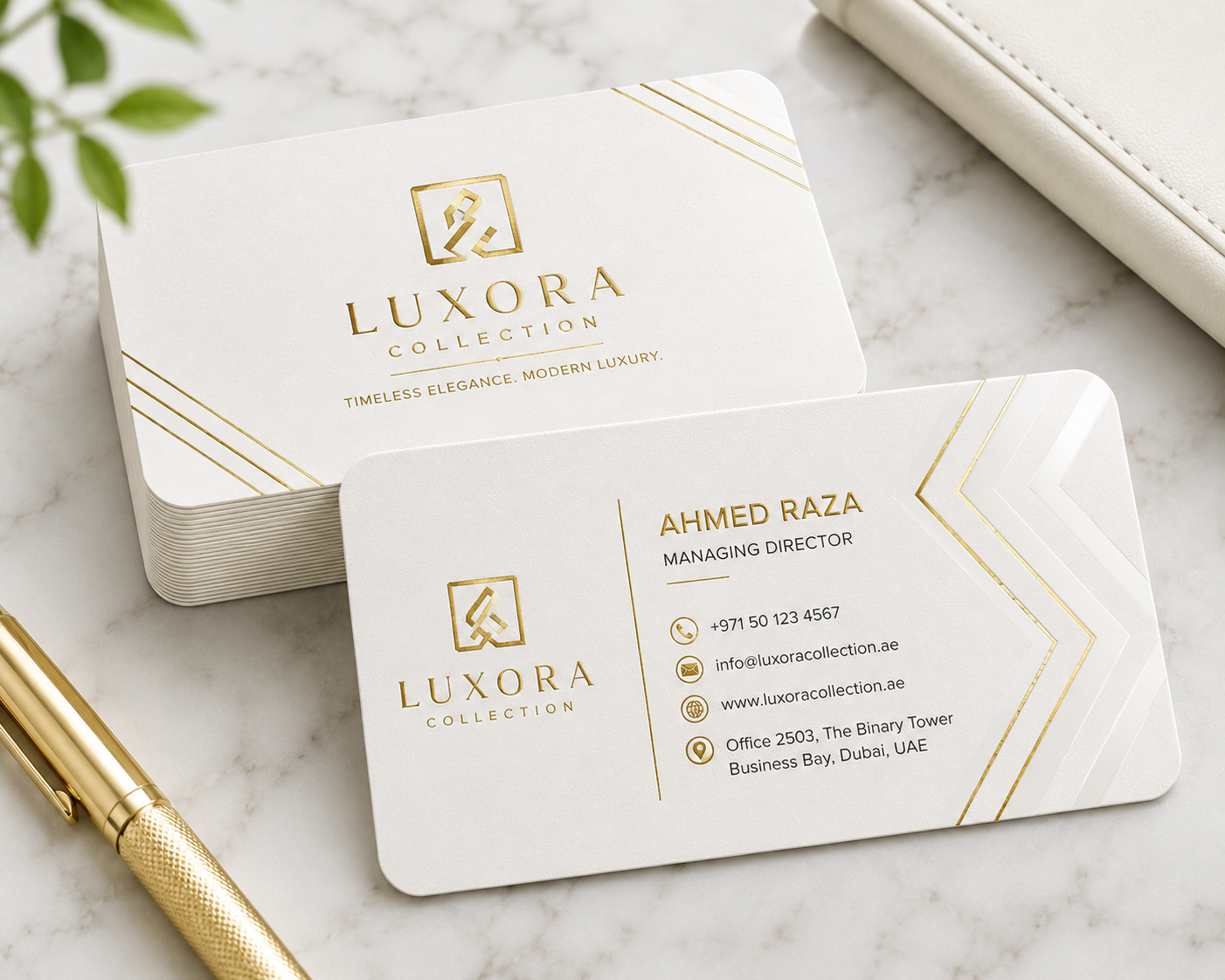 Rounded Corner Gold Foil Spot UV Business Cards UAE