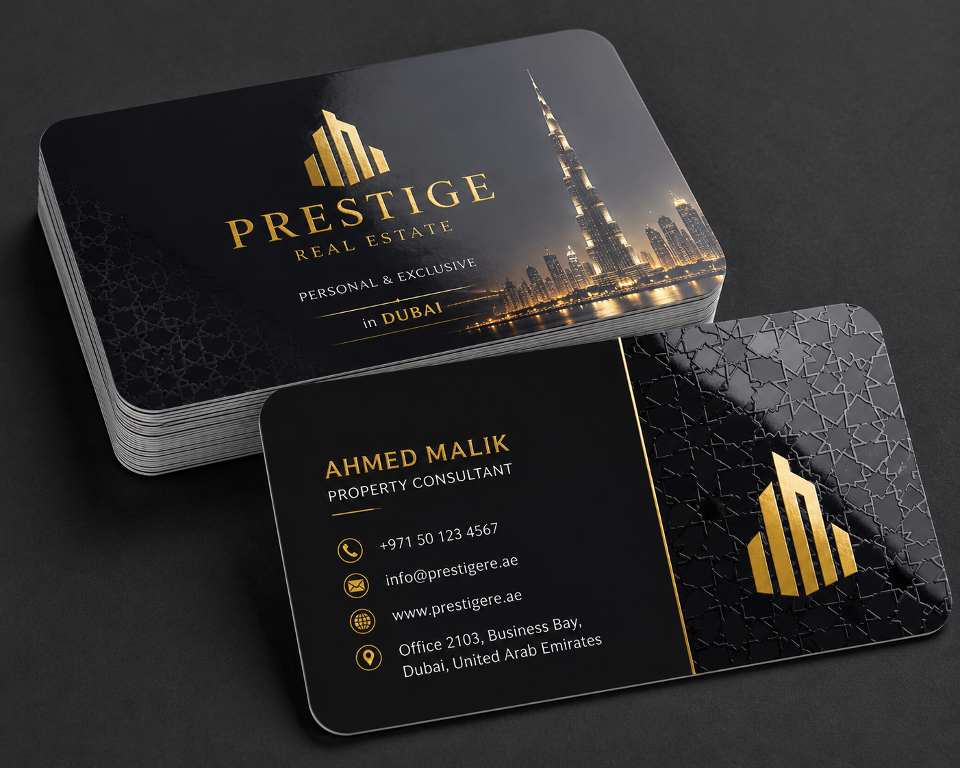 Premium Gold Foil Business Cards with PET Glossy Lamination