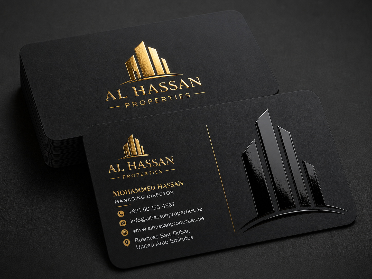 Rounded Corner Gold Foil Spot UV Velvet Business Card 760 Micron UAE