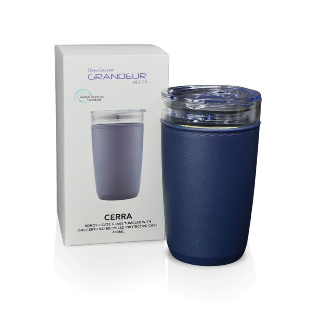 CERRA - Hans Larsen Premium Glass Tumbler with Recycled Protective Sleeve - Blue - Image 5