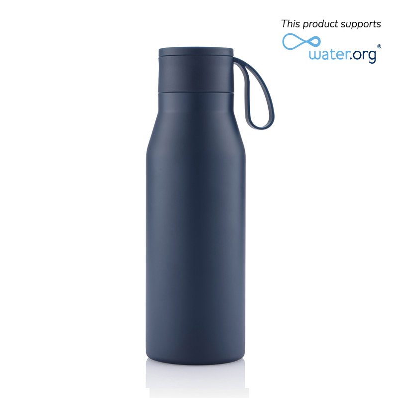 R-NEBRA CHANGE Collection Recycled Stainless Steel Vacuum Bottle with Loop Navy Blue
