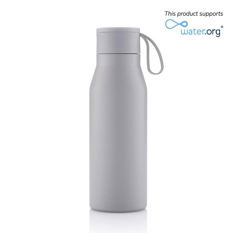R-NEBRA CHANGE Collection Recycled Stainless Steel Vacuum Bottle with Loop Grey