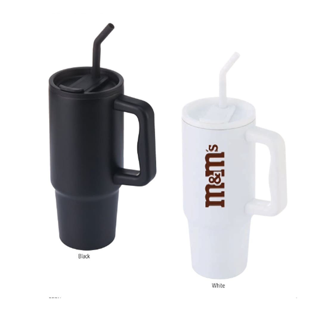 BERN - Recycled Stainless Steel Tumbler with Reusable Straw - White - Image 4