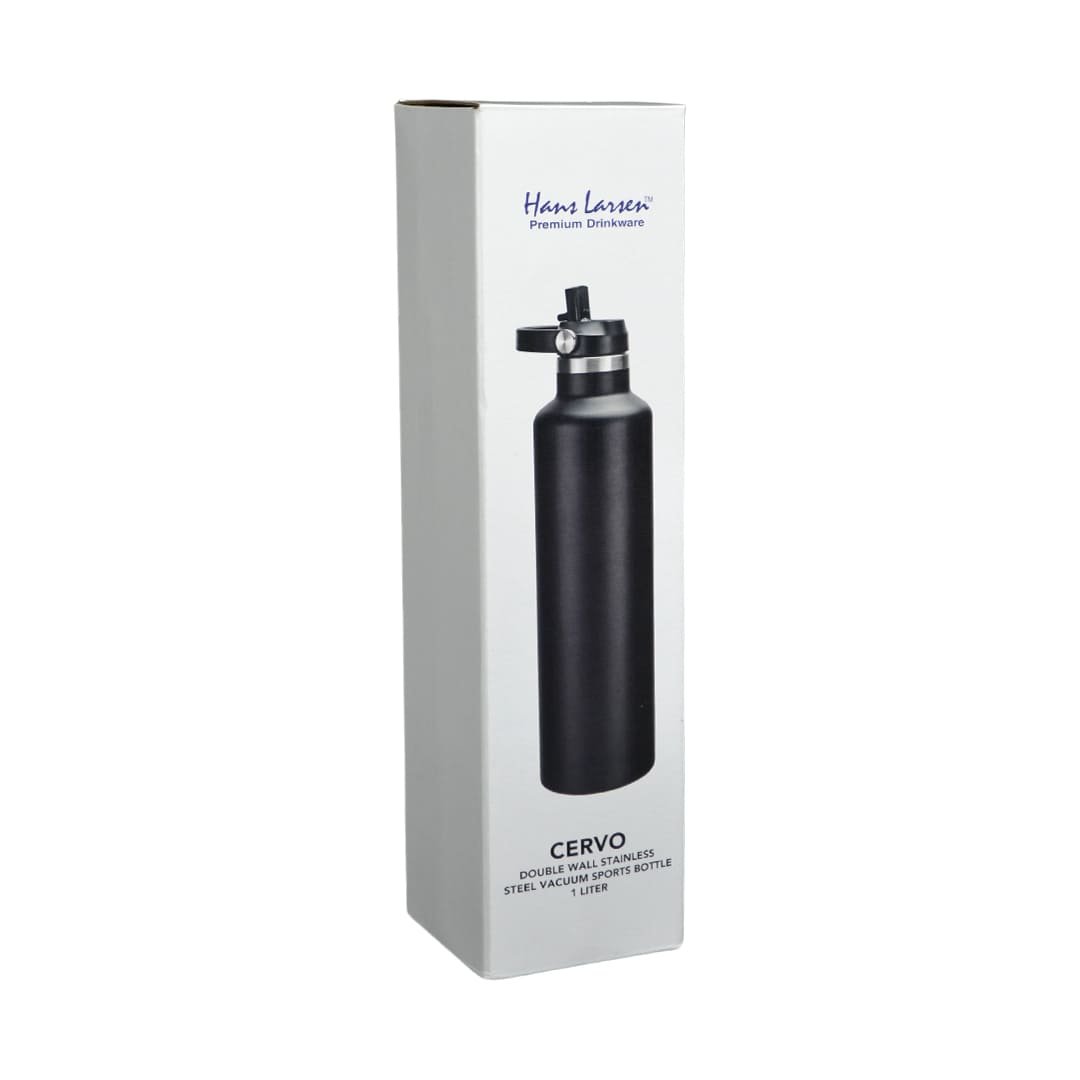 CERVO - Hans Larsen Vacuum Stainless Steel Bottle with Sports Lid - 1L - Black - Image 6