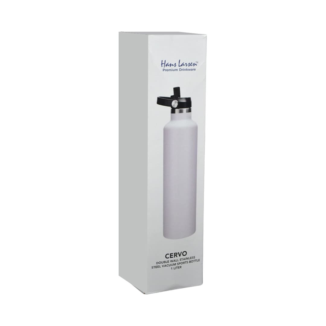 CERVO - Hans Larsen Vacuum Stainless Steel Bottle with Sports Lid - 1L - White - Image 4