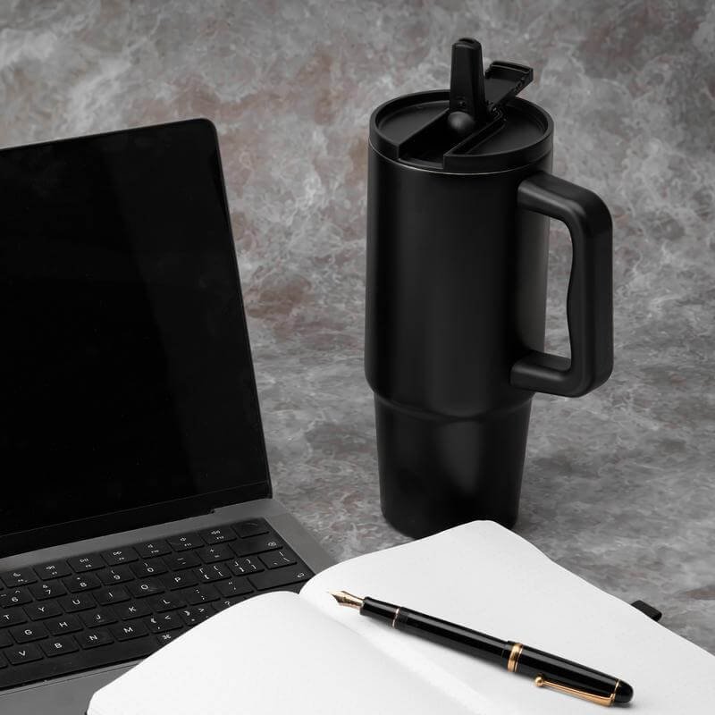 BERN 2.0 - Hans Larsen Recycled Stainless Steel Tumbler with Straw Lid - Black - Image 5