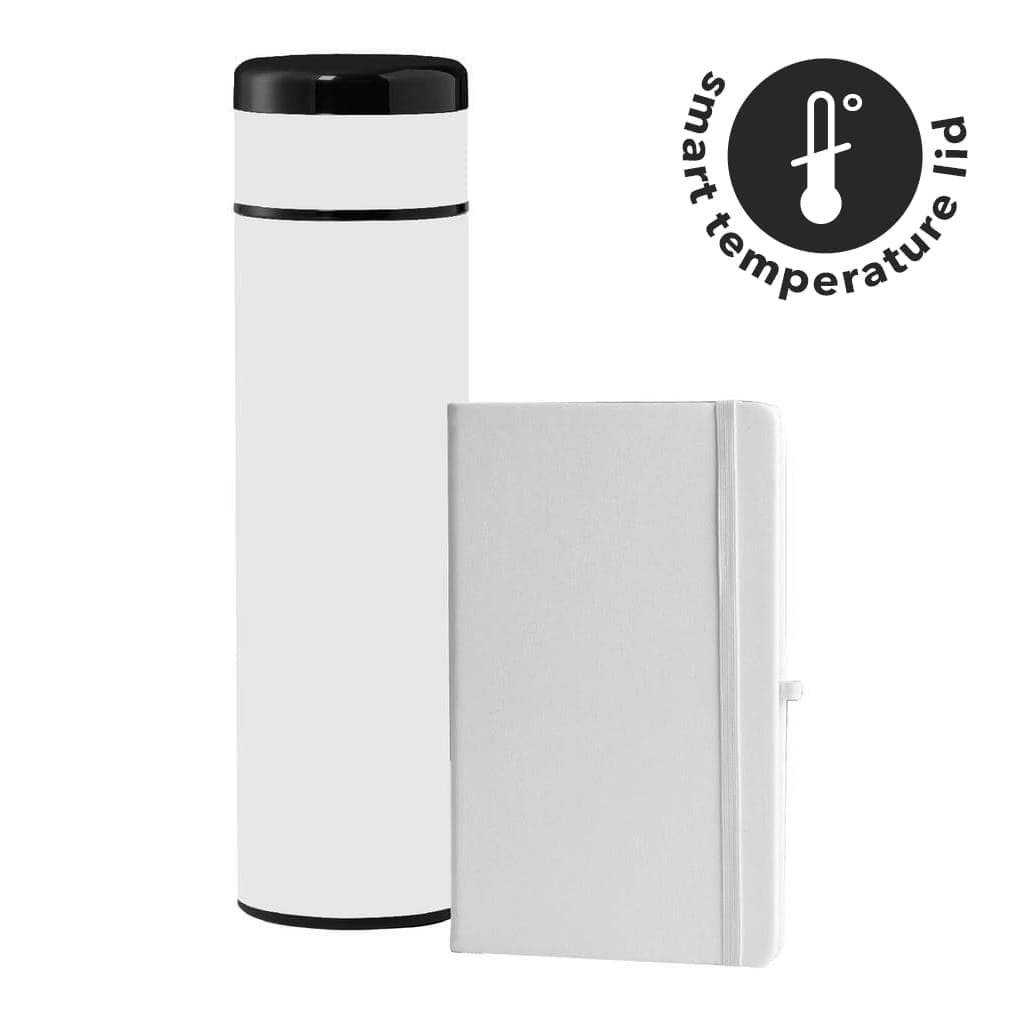 SARGAN Vacuum Flask with Temperature Lid and Notebook Gift Set White