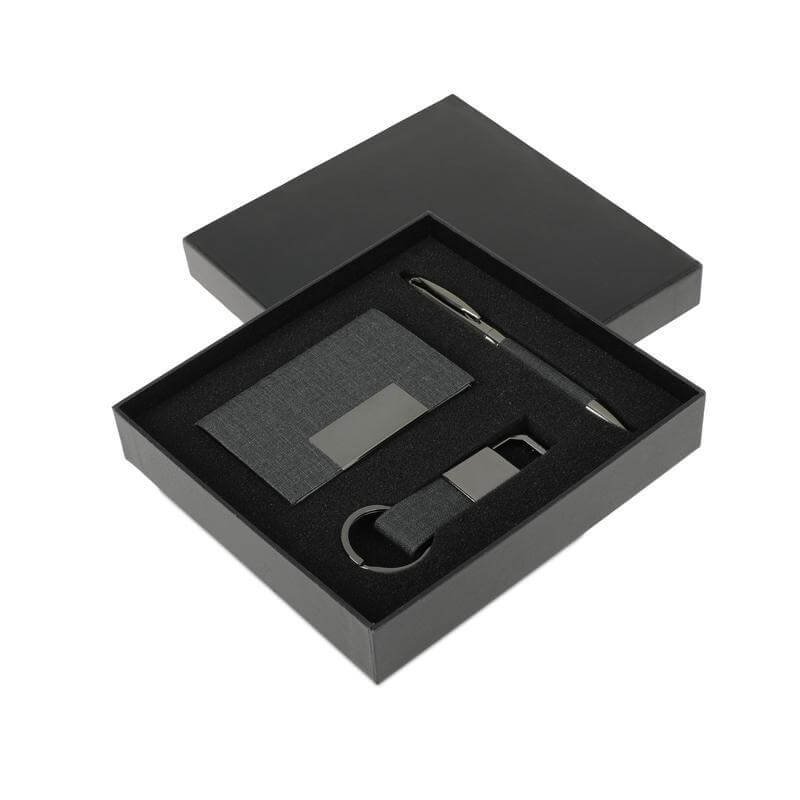 SILVAN Gift Set (Card Holder, Key Chain and Pen) Black