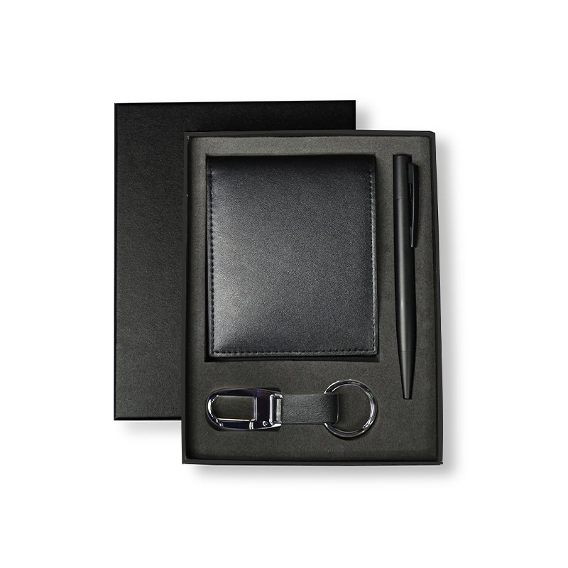 BIBURY Set of Men's Wallet, Key Chain and Pen Black