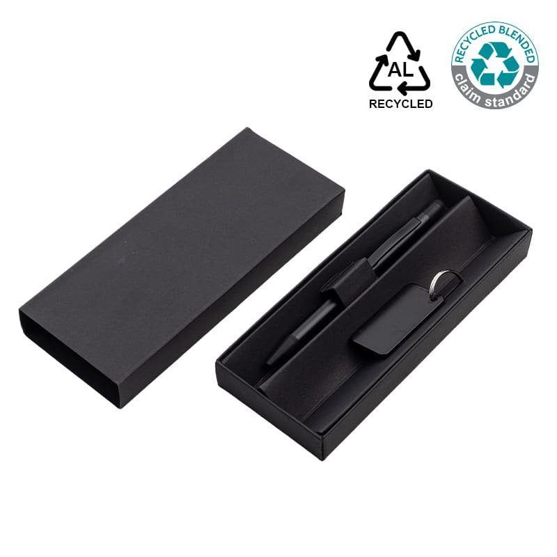 ANGLA Gift Set of RCS Recycled Aluminium Pen and Keychain Black