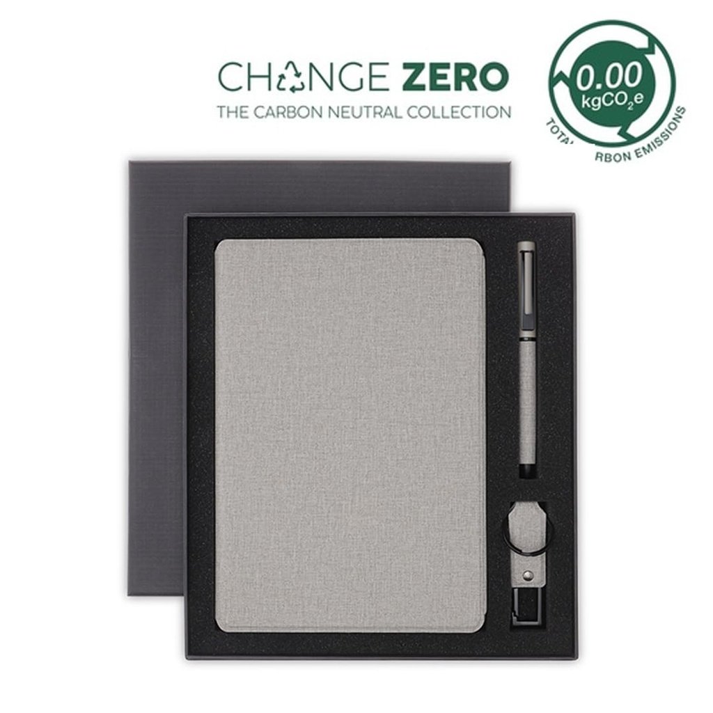 LENZEN CHANGE ZERO Sustainable Gift Set with Refillable Notebook, Pen & USB Keychain Grey