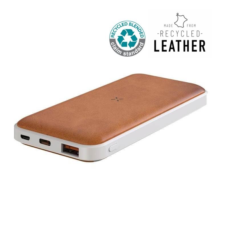 ALBECK Recycled Leather 10000mAh PD Powerbank White/Tan