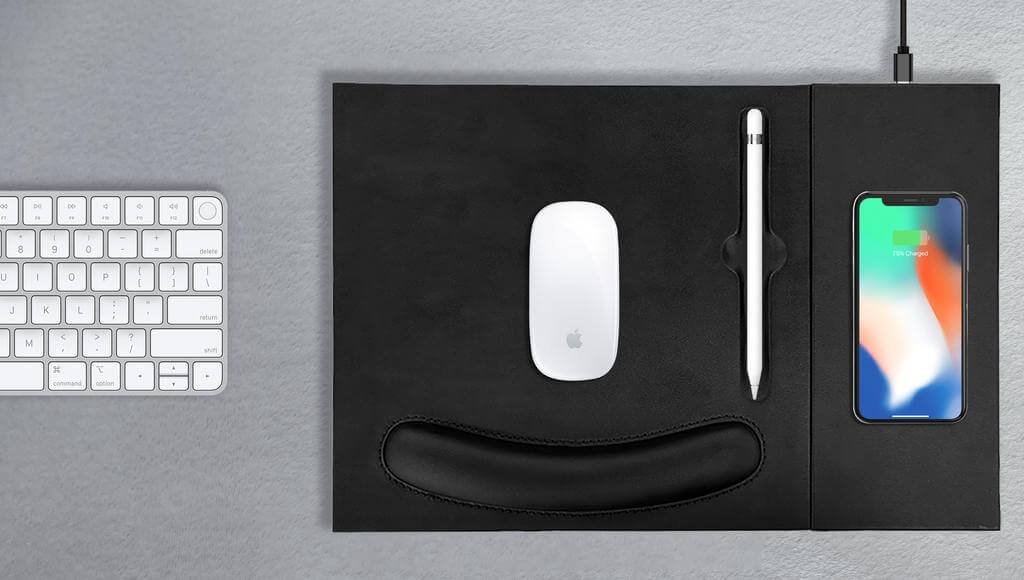 DOBERAN - @memorii 10W Wireless Charger PU Mouse Pad - Black - Image 4
