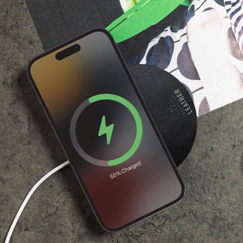 ANZIO - Recycled Leather 15W Wireless Charger - Black - Image 4