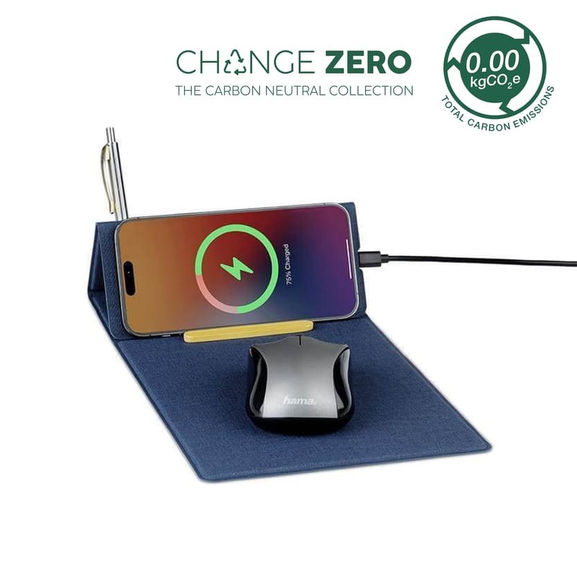 BLACE CHANGE ZERO Recycled PU 15W Wireless Mousepad & Desk Organizer Navy Blue