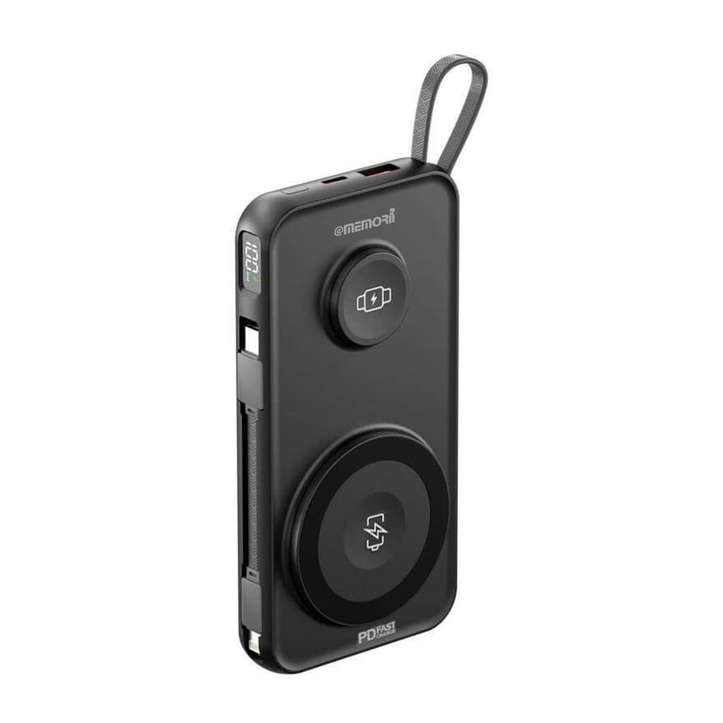 ROTTERDAM - @memorii® 10,000mAh Universal Wireless Powerbank with inbuilt cables - Black - Image 2