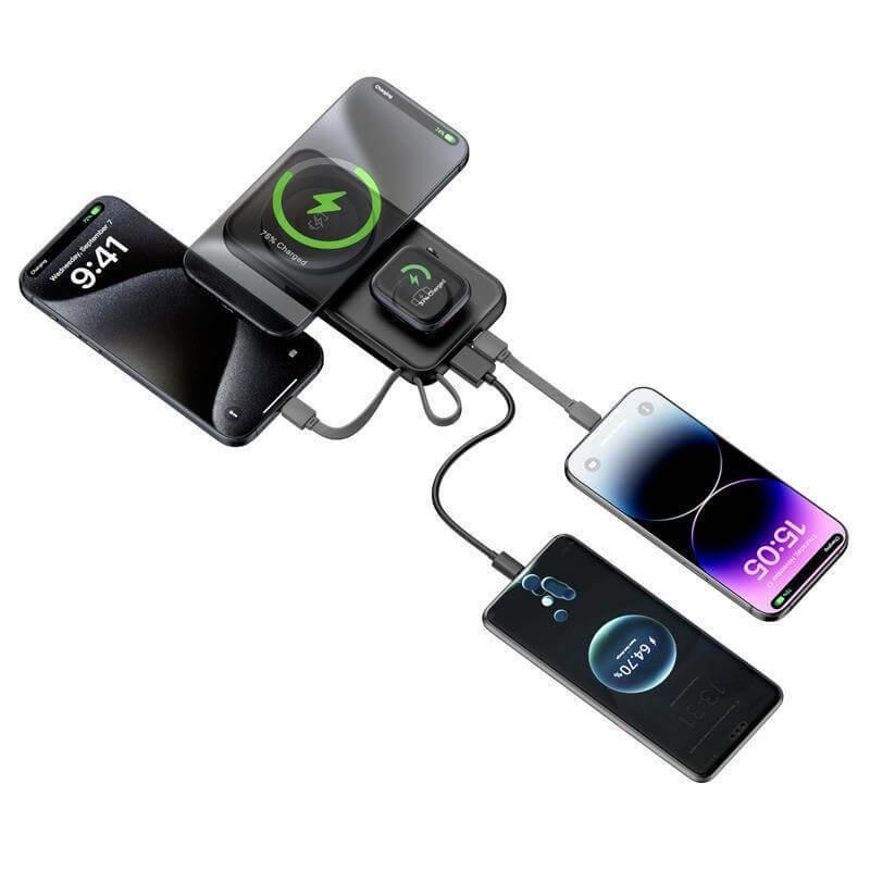 ROTTERDAM - @memorii® 10,000mAh Universal Wireless Powerbank with inbuilt cables - Black - Image 5
