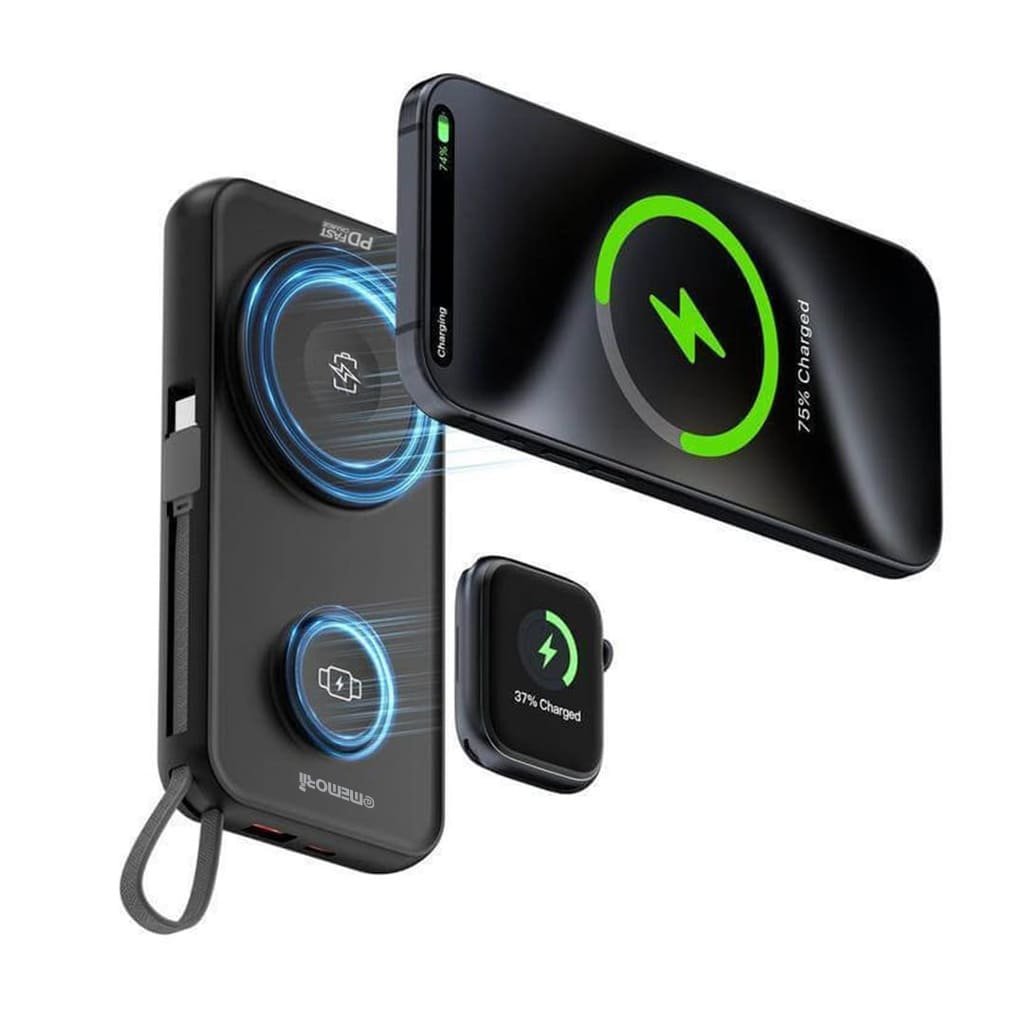 ROTTERDAM - @memorii® 10,000mAh Universal Wireless Powerbank with inbuilt cables - Black - Image 4