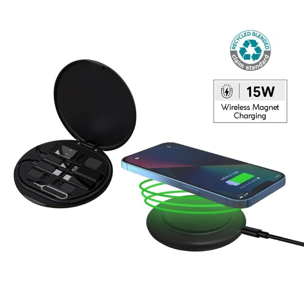 OSLO Mag @memorii Recycled 15W Magnetic Wireless Charger Multicable Set Black