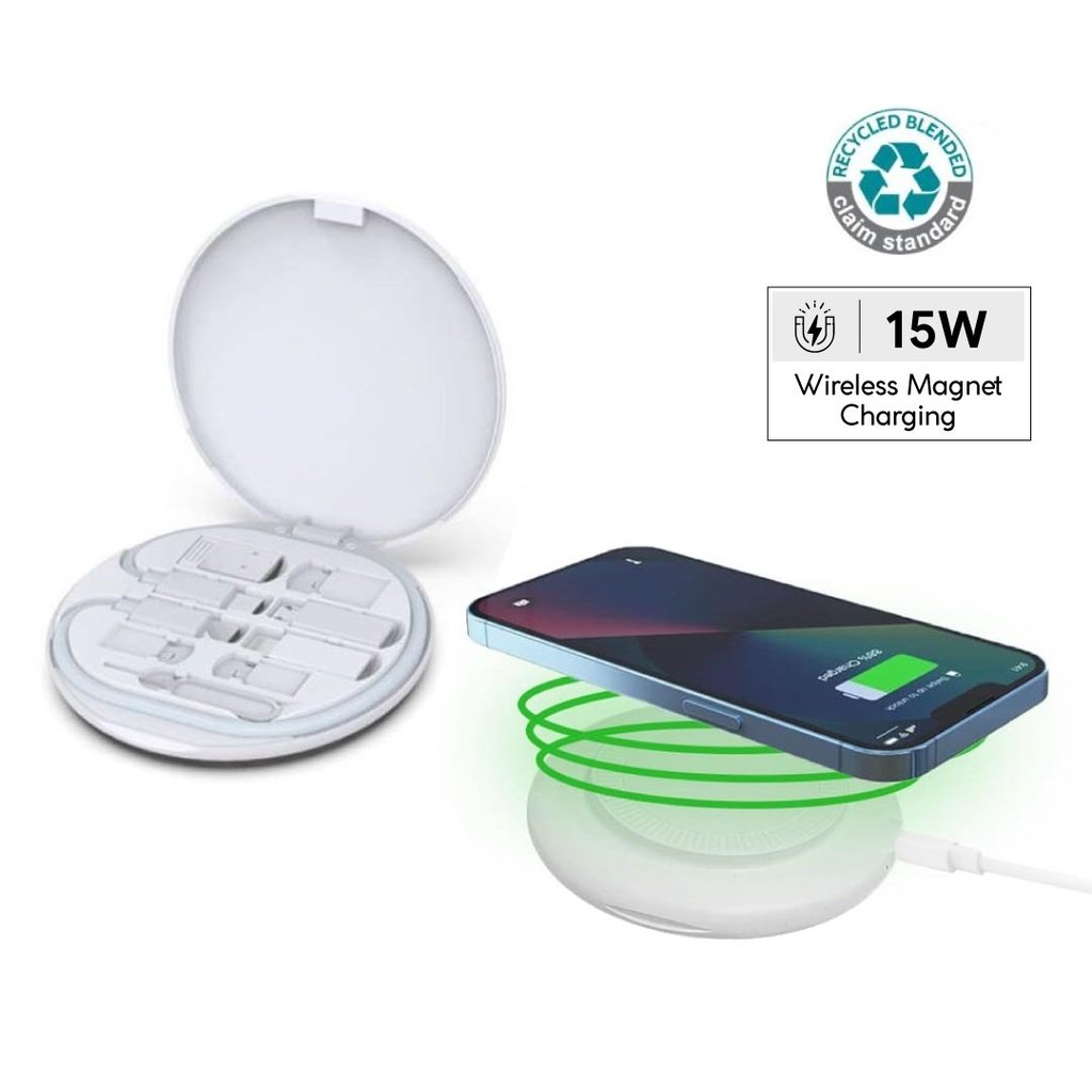 OSLO Mag @memorii Recycled 15W Magnetic Wireless Charger Multicable Set White