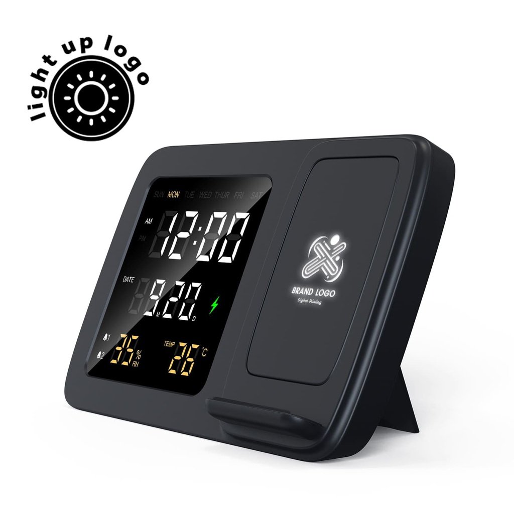 RISE Digital Alarm Clock & Wireless Charger Black