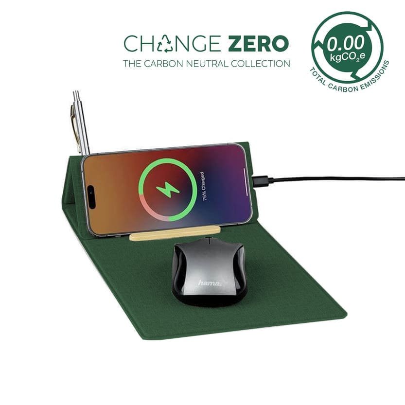 BLACE CHANGE ZERO Recycled PU 15W Wireless Mousepad & Desk Organizer Green