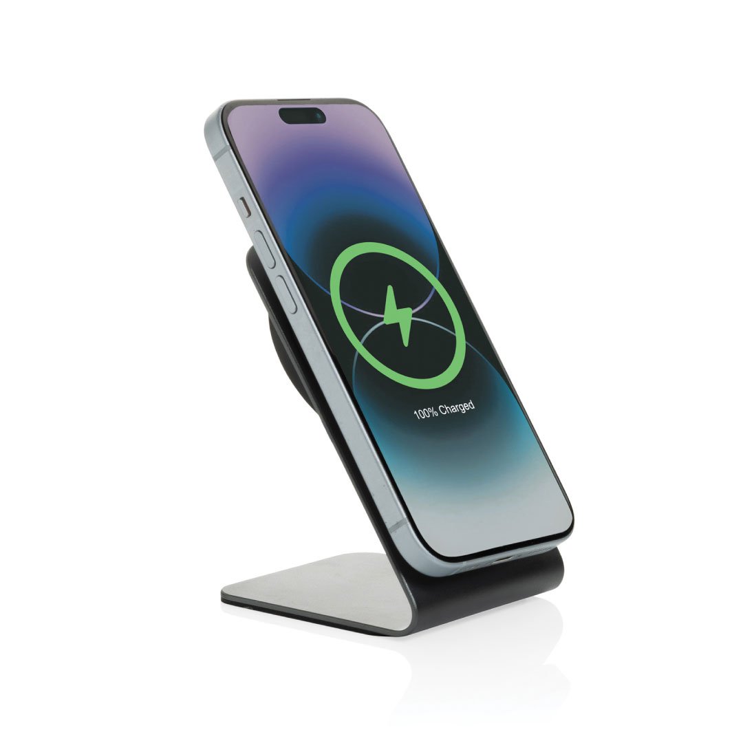 TERRA aluminum 15W magnetic wireless charging phone stand - Grey - Image 3