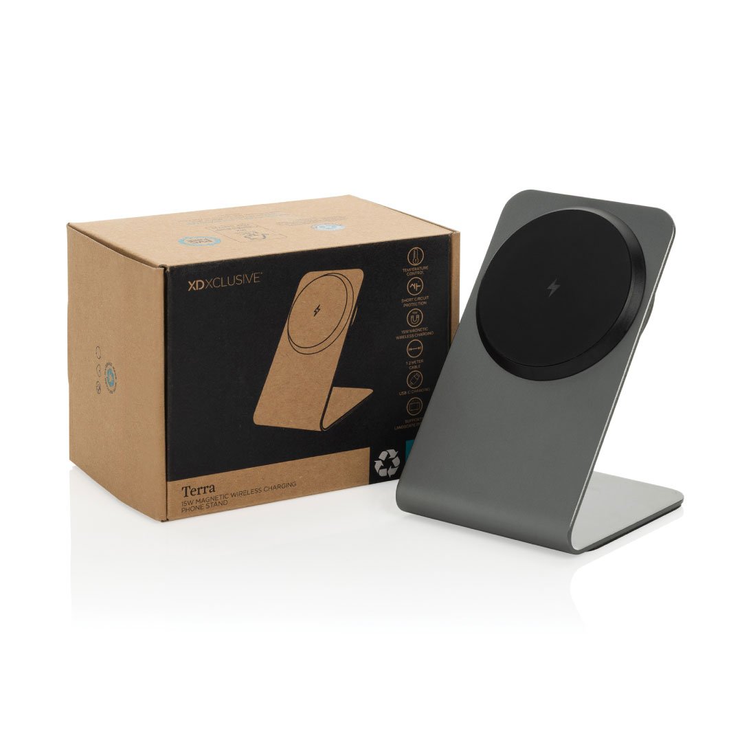 TERRA aluminum 15W magnetic wireless charging phone stand - Grey - Image 4