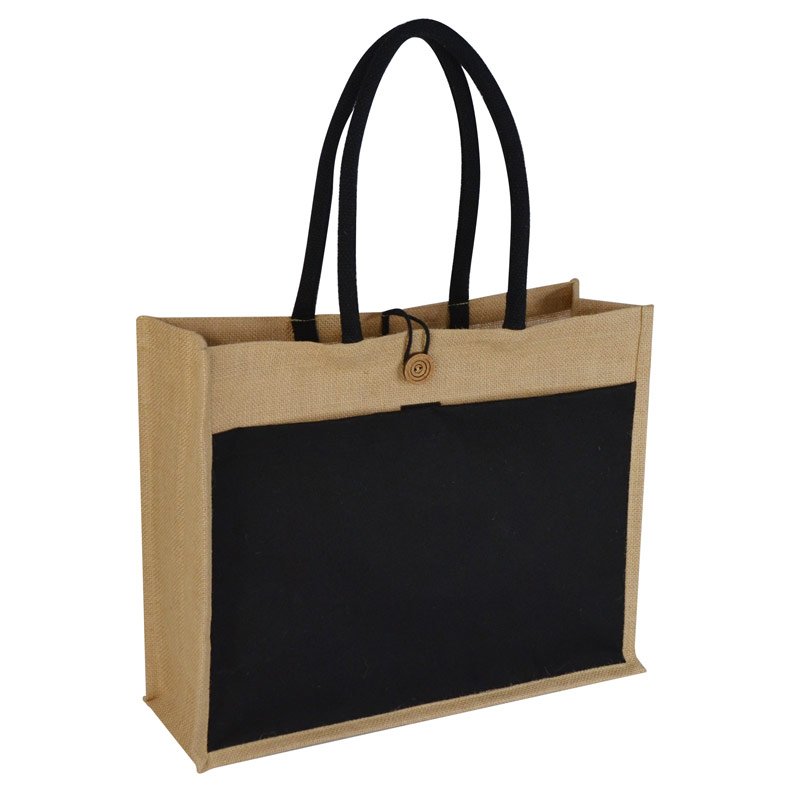 MONCLOVA Jute Bag with Canvas Pocket Black