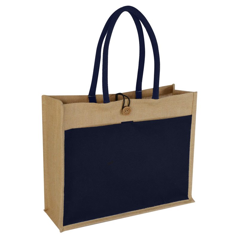 MONCLOVA Jute Bag with Canvas Pocket Blue