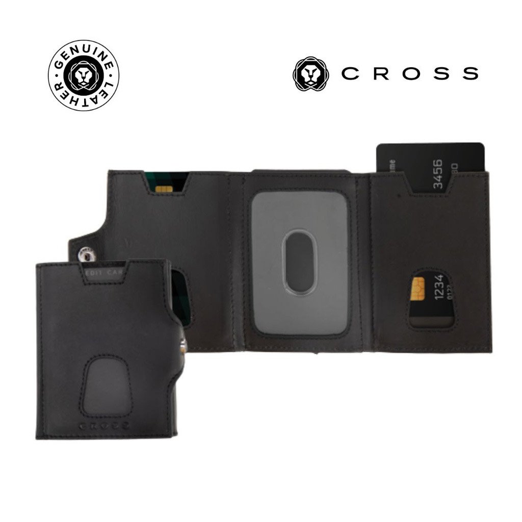 CROSS Soft Grain Leather 6CC Trifold Compact Wallet Black