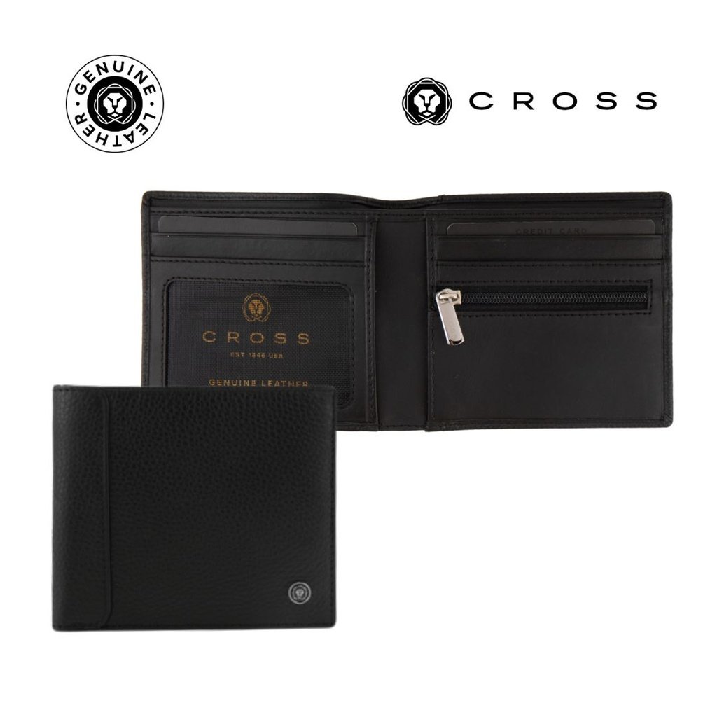 CROSS Pebble Leather 6CC Classic Fold Wallet with 6CC Cardholder Black