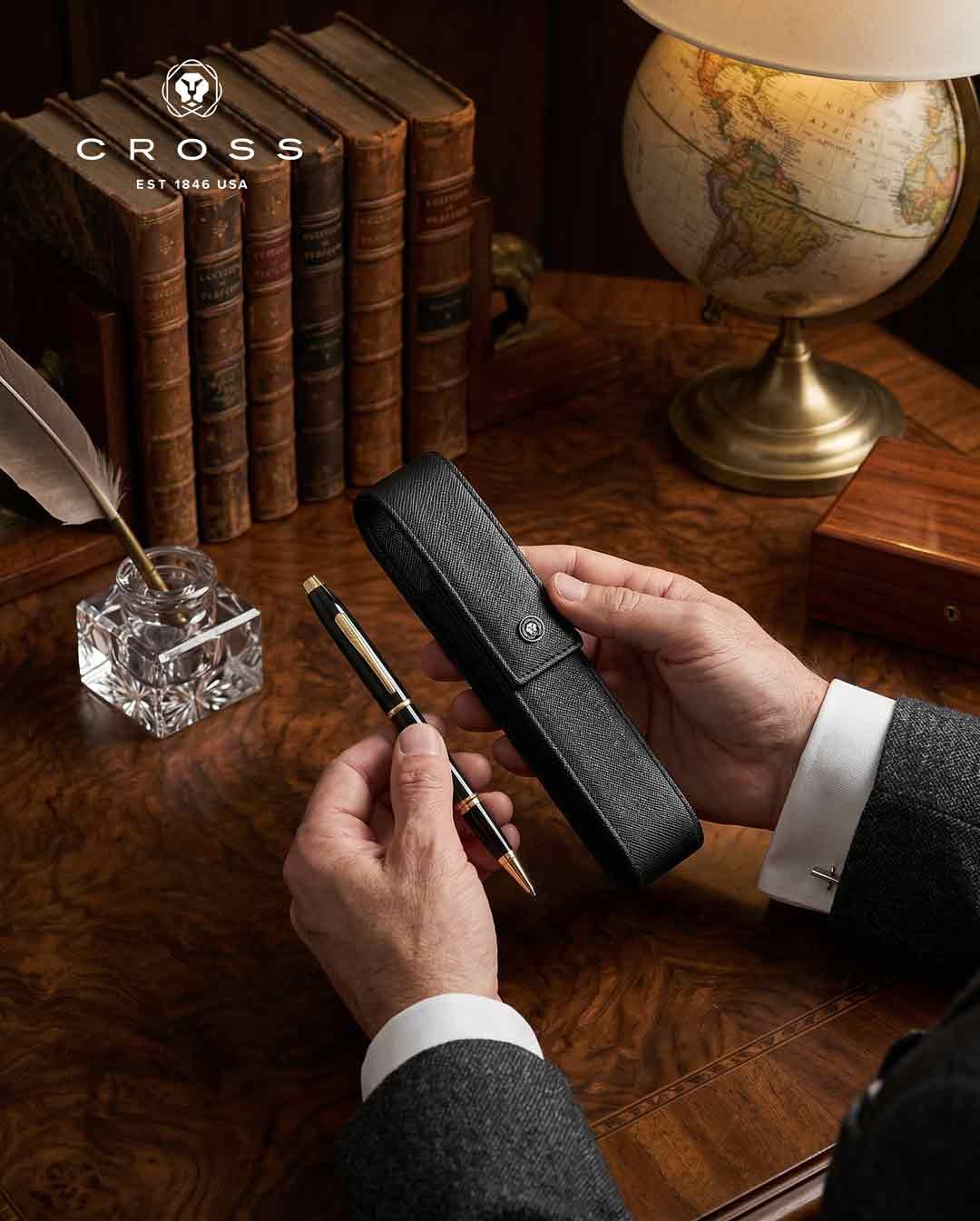 CROSS Leather Single Pen Case with Flap - Black - Image 5