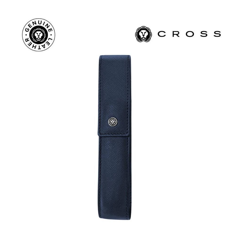CROSS Leather Single Pen Case with Flap Navy Blue