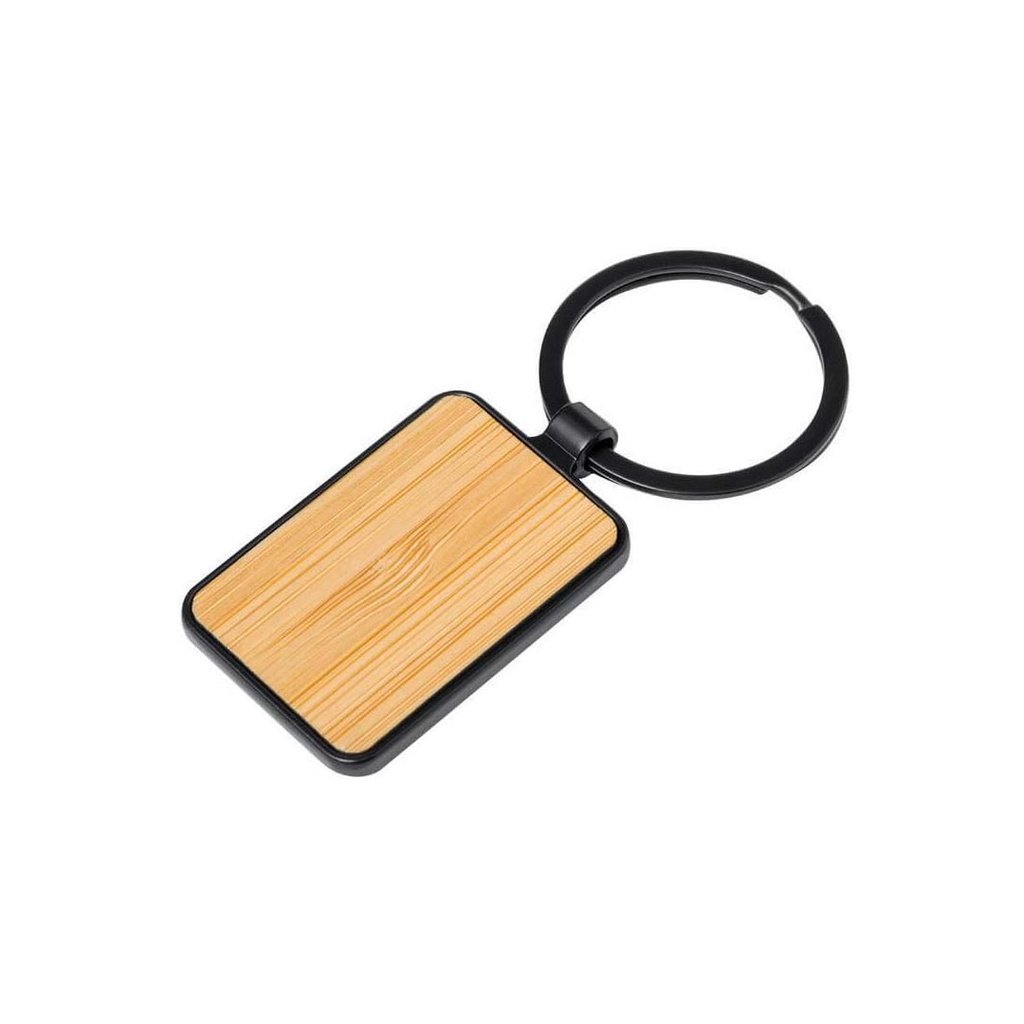 RUBI Rectangle Bamboo Metal Keychain