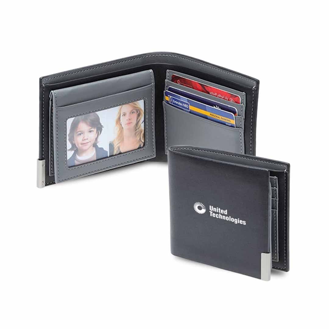 NIORT - Men's Billfold PU wallet with flip pocket - Black / Grey - Image 5