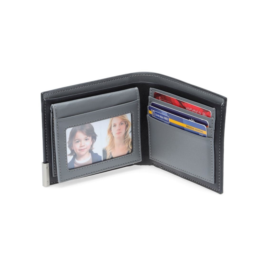NIORT - Men's Billfold PU wallet with flip pocket - Black / Grey - Image 3
