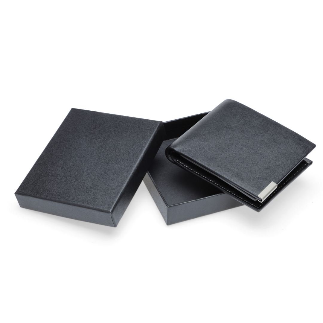 NIORT - Men's Billfold PU wallet with flip pocket - Black / Grey - Image 6