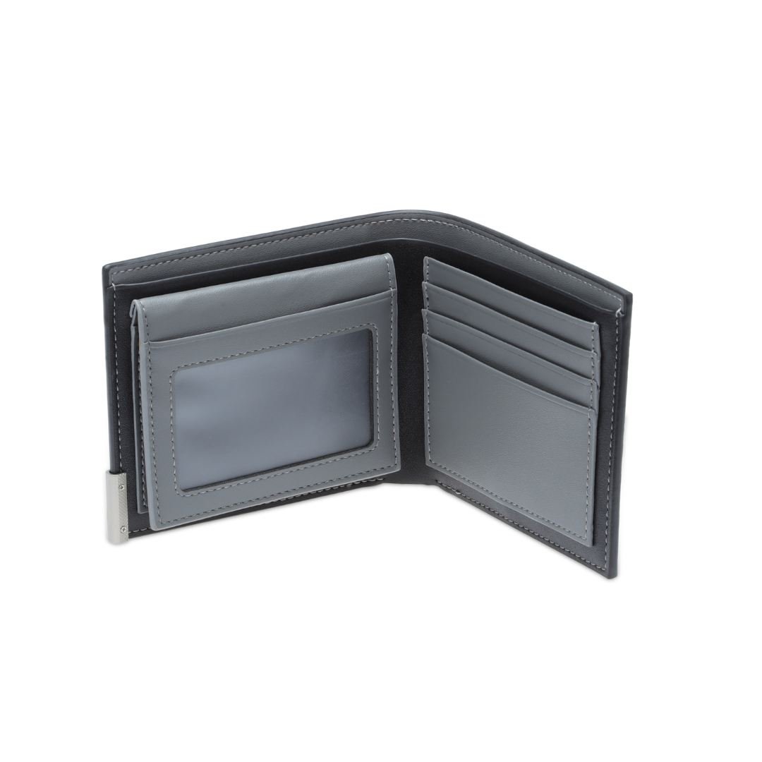 NIORT - Men's Billfold PU wallet with flip pocket - Black / Grey - Image 4