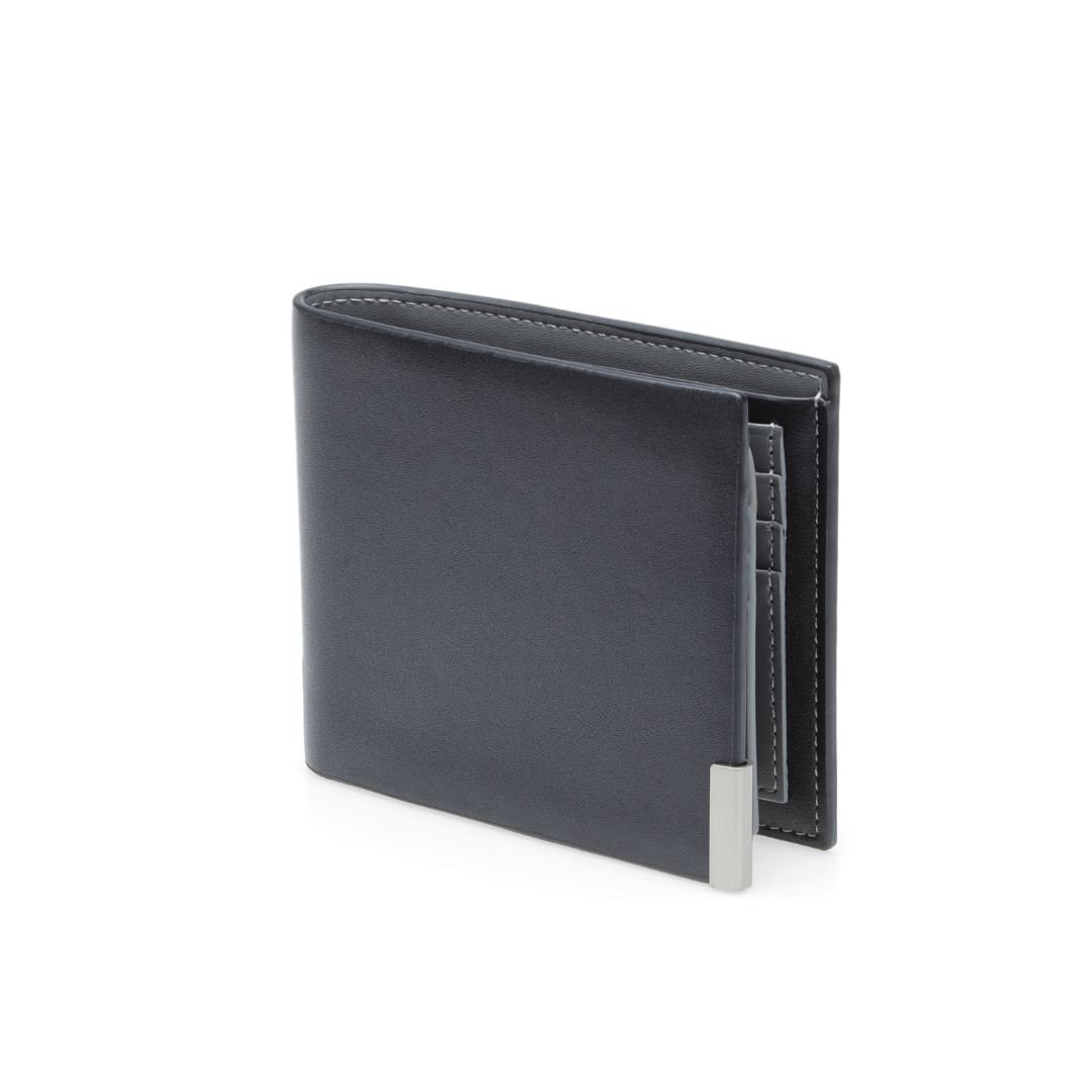 NIORT - Men's Billfold PU wallet with flip pocket - Black / Grey - Image 2