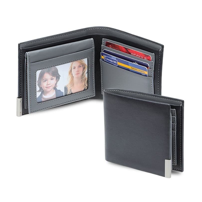NIORT Men's Billfold PU wallet with flip pocket Black / Grey