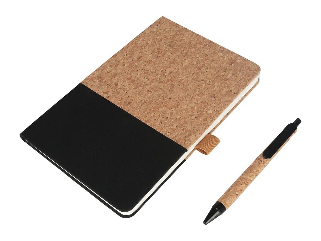 BORSA - eco-neutral A5 Cork Fabric Hard Cover Notebook and Pen Set - Black - Image 2