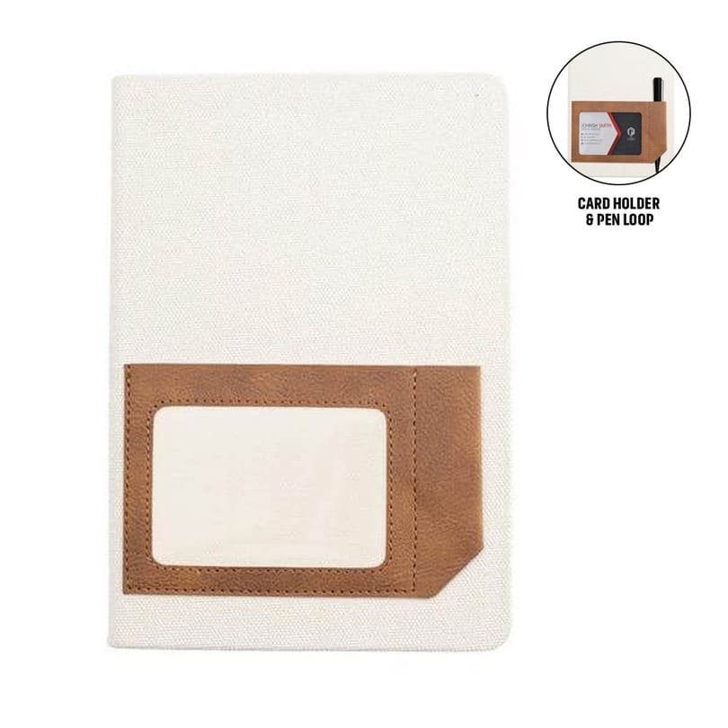 ADANA Recycled Canvas A5 Hard Cover Notebook with PU Pocket Beige
