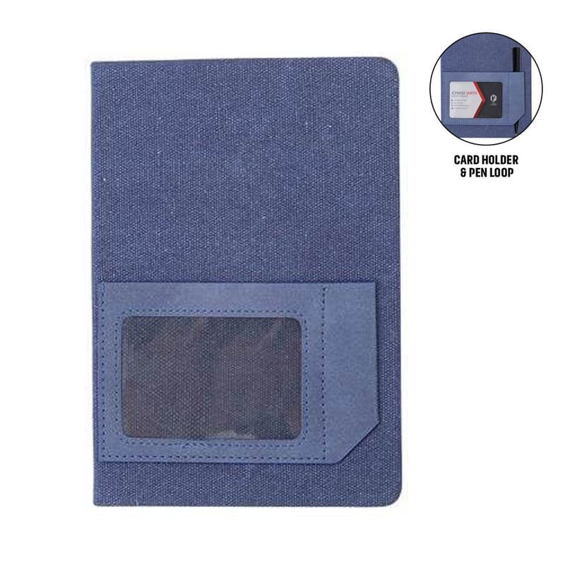 ADANA Recycled Canvas A5 Hard Cover Notebook with PU Pocket Navy