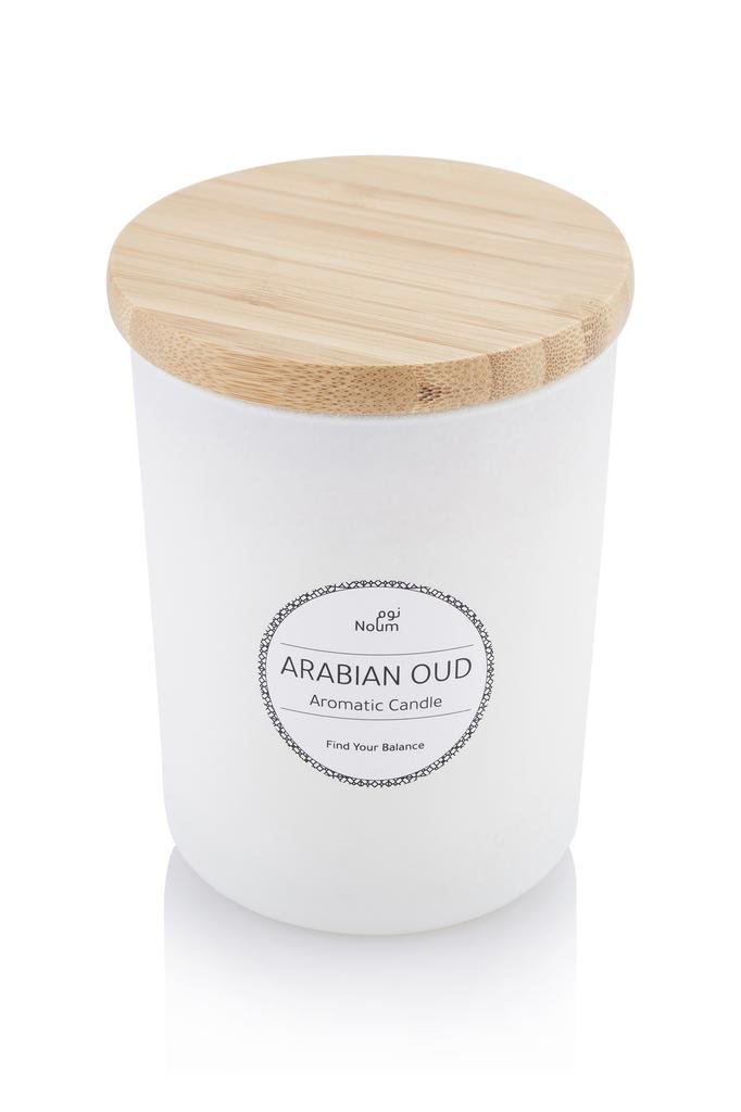 NOUM Arabic Oudh Scented Glass Candle with Bamboo Lid White
