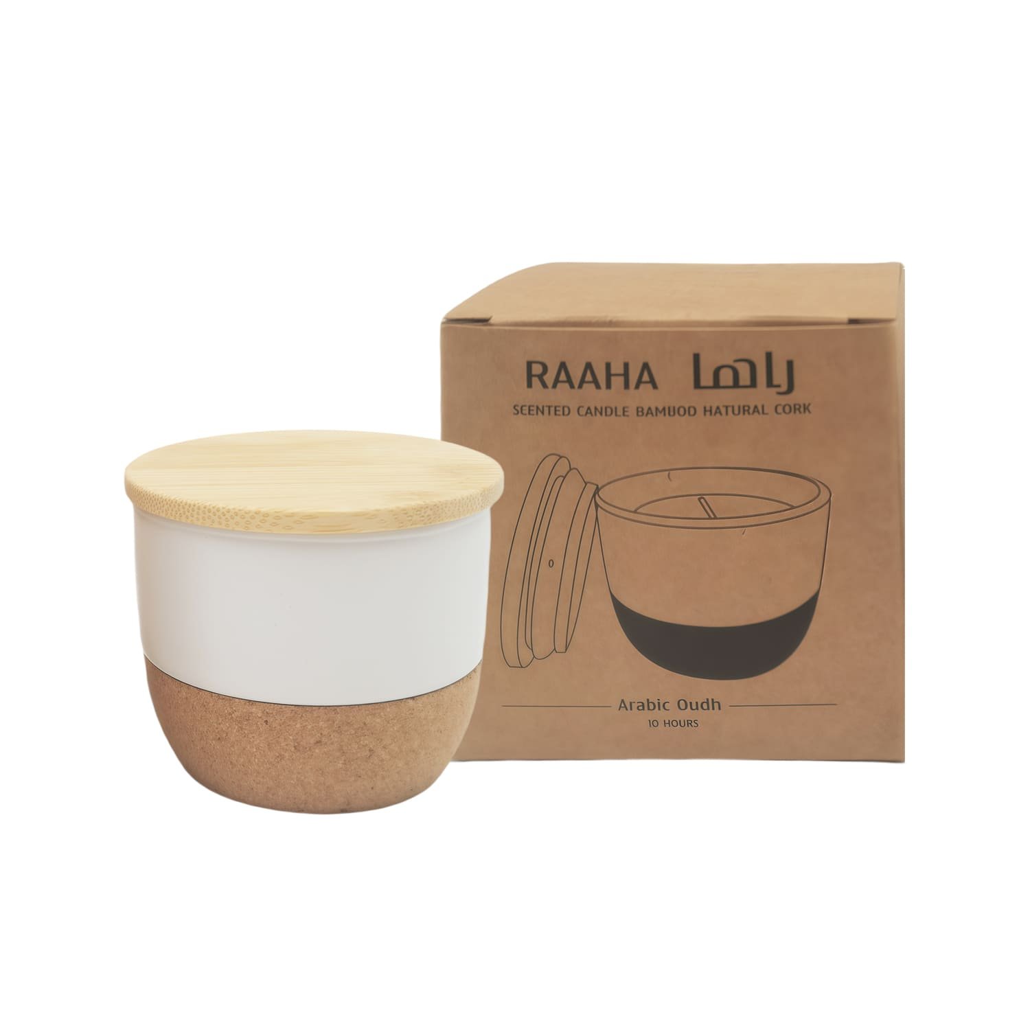 RAAHA - Arabic Oudh Scented Candle in Ceramic Holder with Bamboo Lid - White - Image 3