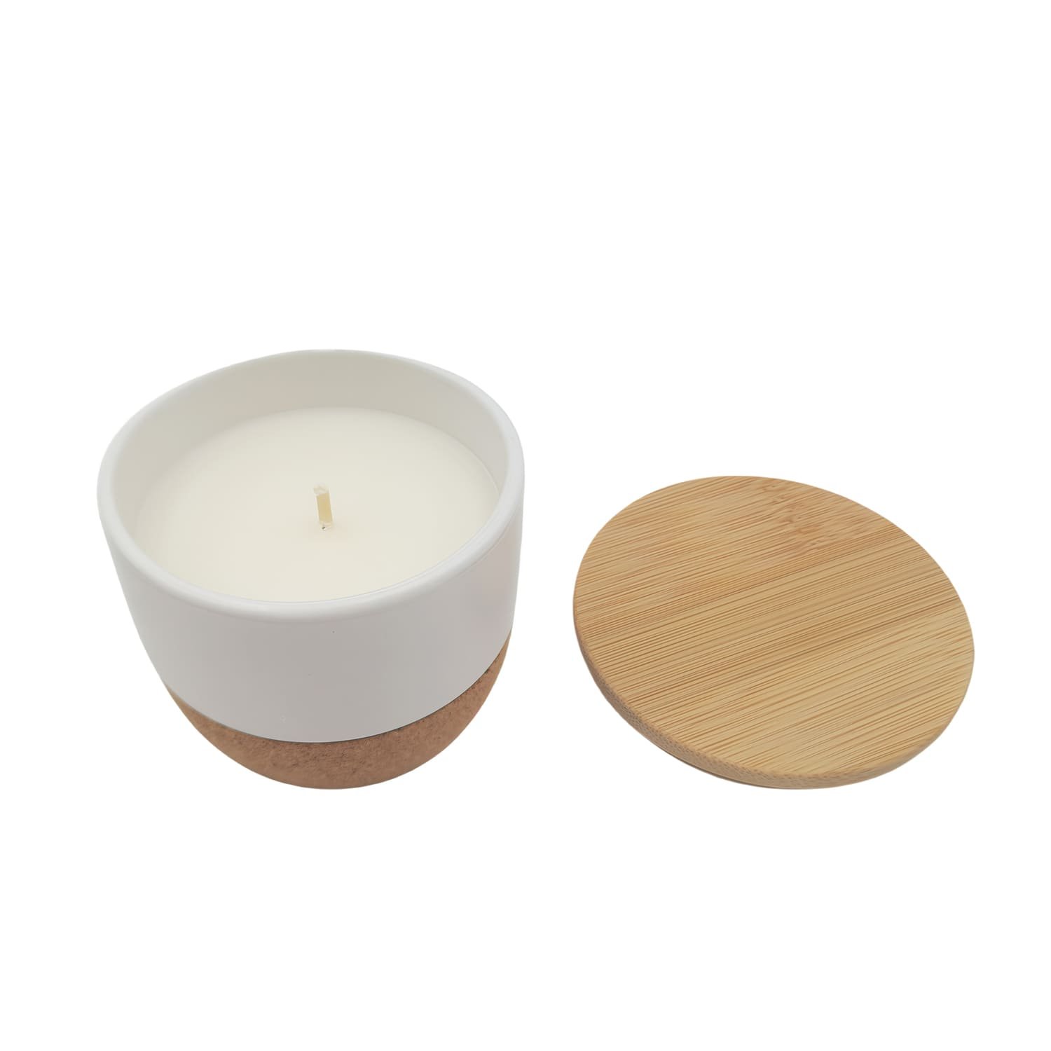 RAAHA - Arabic Oudh Scented Candle in Ceramic Holder with Bamboo Lid - White - Image 2