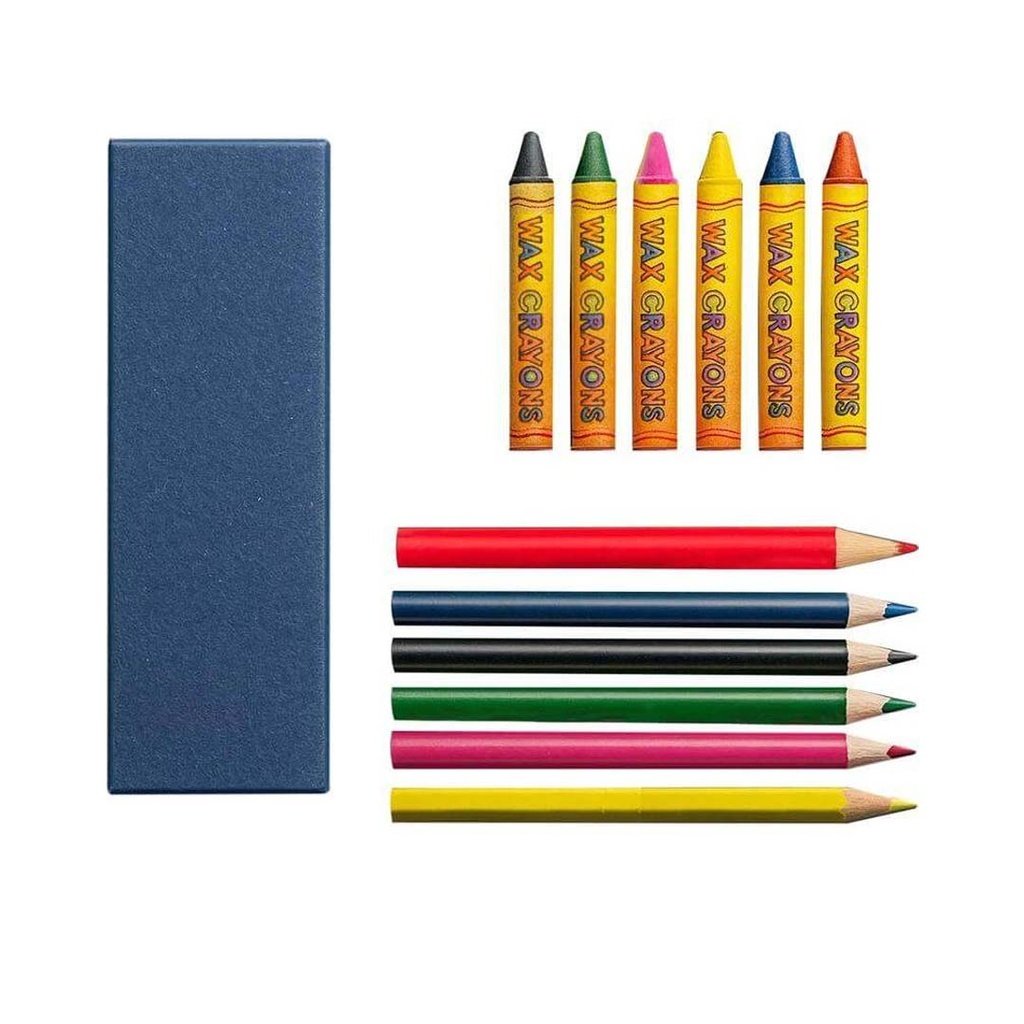 RUBA Set of Color Pencils & Crayons in Denim Paper Box