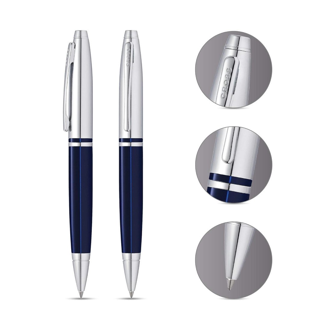 Cross Calais™ Chrome/Blue Lacquer with Polished Chrome Appointments Ballpoint Pen (Blue Ink) - Image 2